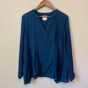 Anthropologie Maeve Split Neck Laiken Blue Blouse Long Sleeve Top Size 6